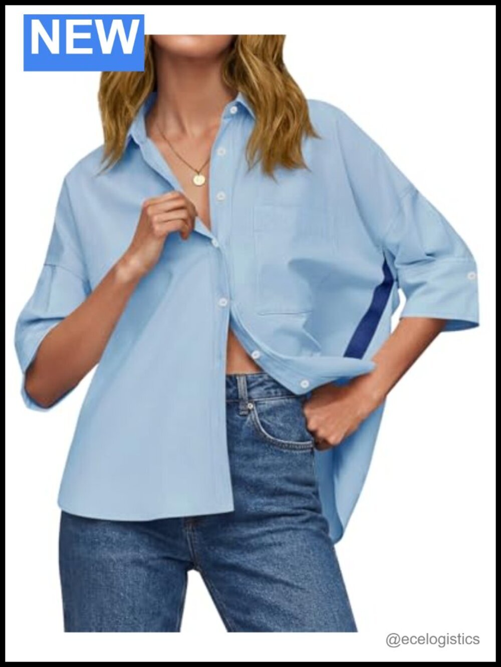 Oversized Button Down Shirt Half Sleeve V Neck High Low Loose Fit Blouse